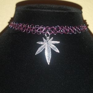 420, Marijuana leaf choker necklace, tattoo cho…